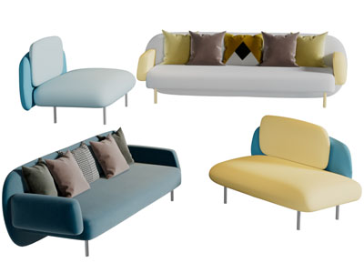 现代多人单人沙发3d模型 现代多人单人沙发