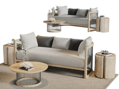 现代实木多人沙发茶几组合