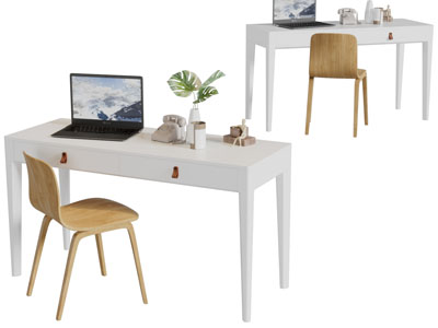现代白色书桌椅组合