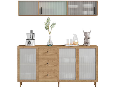 北欧实木玻璃柜门餐边柜吊柜