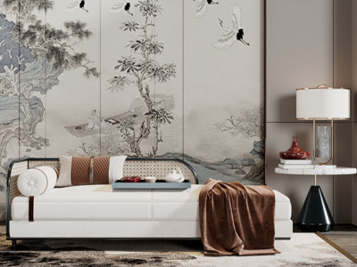 中式藤编靠背美人榻贵妃椅