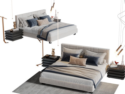 现代布艺双人床床头柜