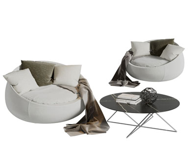 现代圆形休闲单人沙发茶几