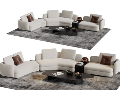 现代白色弧形多人沙发3d模型 现代白色弧形多人沙发