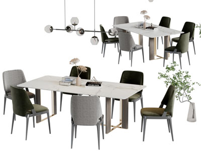 现代大理石长方形餐桌椅组合