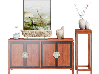 新中式玄关柜边柜花架