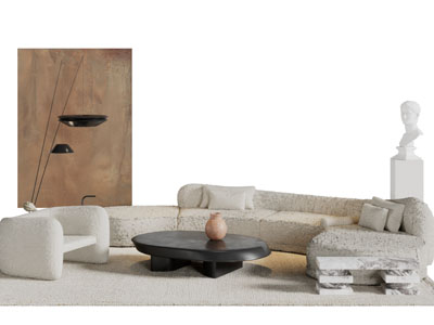 侘寂风多人、单人沙发、茶几组合