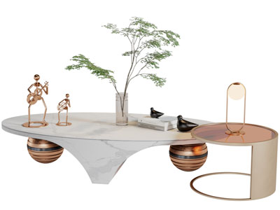 现代椭圆形大理石茶几3d模型 现代椭圆形大理石茶几