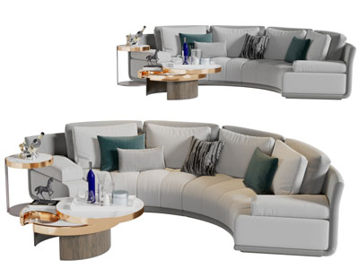 新中式弧形多人沙发茶几组合