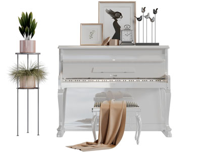 欧式白色钢琴3d模型 欧式白色钢琴