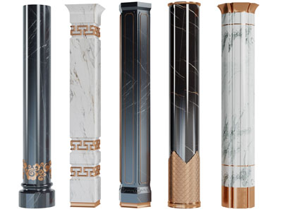 新中式方形六边形圆形柱子3d模型 新中式方形六边形圆形柱子