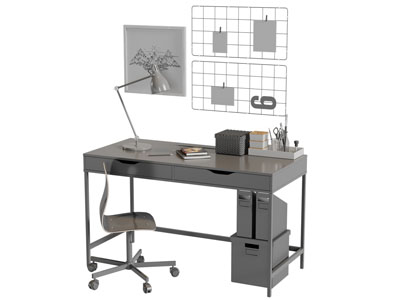 现代灰色书桌椅组合