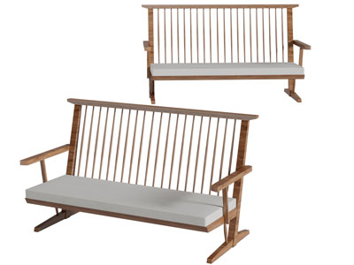 现代实木镂空靠背的双人休闲椅子