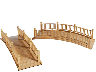 中式实木拱形桥3d模型 中式实木拱形桥