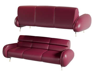 后现代玫红色真皮多人沙发3d模型 后现代玫红色真皮多人沙发