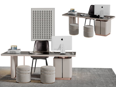 现代书桌椅圆形坐墩组合