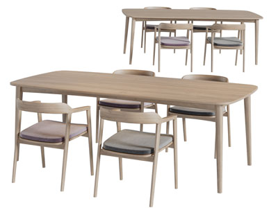 北欧实木圆角长方形餐桌椅组合