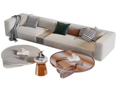 现代布艺多人沙发组合