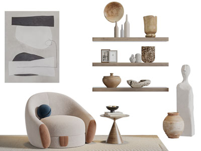 现代布艺单人沙发茶几