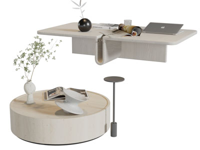 现代实木圆形长方形茶几3d模型 现代实木圆形长方形茶几