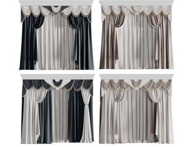 欧式装饰帘头的布艺窗纱窗帘3d模型 欧式装饰帘头的布艺窗纱窗帘