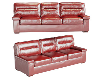现代红色真皮多人沙发组合