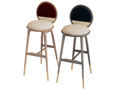 北欧实木圆形靠背吧椅