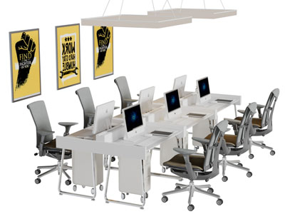 现代六人位办公桌椅组合