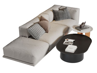 现代布艺多人沙发茶几组合