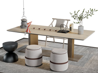 新中式实木台面的茶桌坐墩