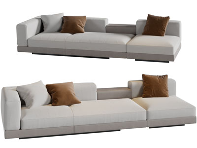 新中式一边无扶手的多人沙发3d模型 新中式一边无扶手的多人沙发