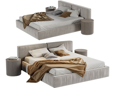 现代布艺床头双人床