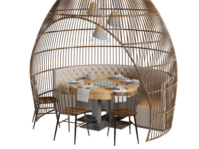 北欧带卡座的火锅餐桌椅组合