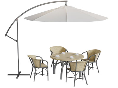 新中式户外遮阳伞藤编餐桌椅组合