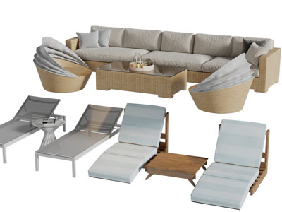 东南亚藤编户外多人沙发躺椅茶几组合