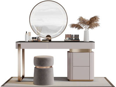 现代轻奢化妆梳妆台圆形坐凳