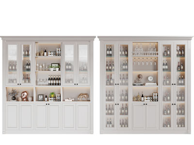 简欧白色玻璃柜门中间镂空的酒柜