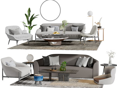 现代多人沙发休闲椅子茶几组合