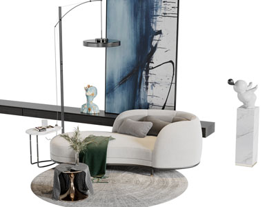 现代布艺美人榻贵妃椅落地灯组合