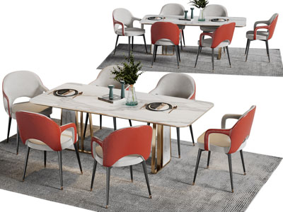 现代轻奢长方形六人位餐桌椅组合