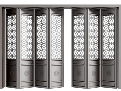 中式雕花镂空折叠推拉门