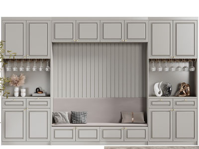 北欧实木灰色带卡座的酒柜