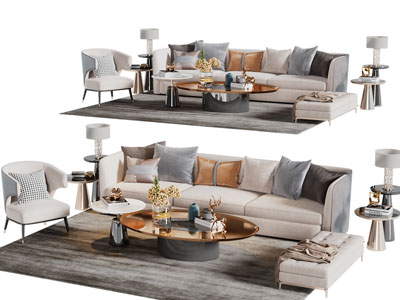 现代布艺多人沙发茶几组合