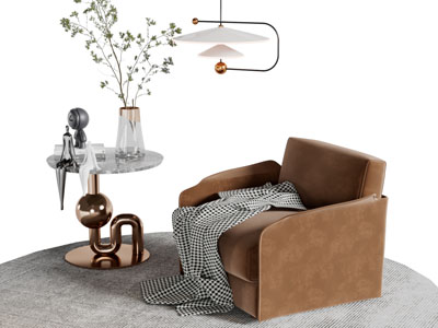 现代单人沙发茶几