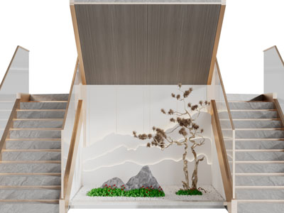 新中式转角旋转楼梯景观园艺小品