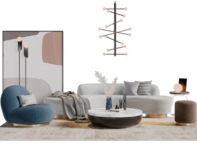 现代轻奢弧形多人单人沙发茶几组合