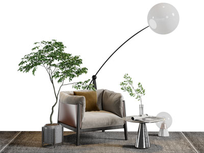 现代布艺休闲单人沙发茶几