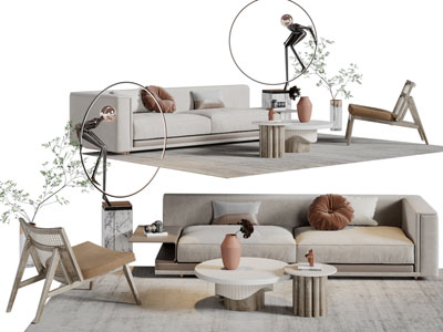 现代布艺多人沙发休闲椅子茶几组合