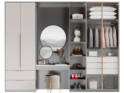 现代轻奢带梳妆台的组合衣柜3d模型 现代轻奢带梳妆台的组合衣柜