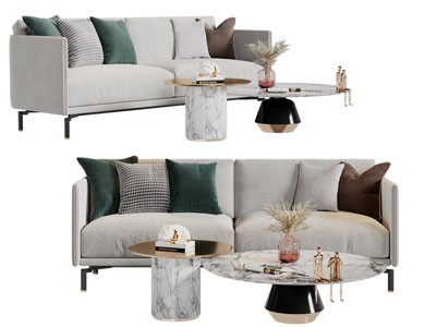 现代布艺双人沙发茶几组合